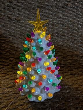NEW! White Light Up Ceramic Christmas Tree Holiday Tabletop Decor 11"